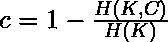 c = 1-\frac{H(K, C)}{H(K)}